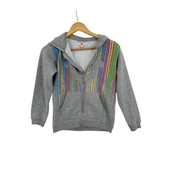 True Religion Hooded Sweatshirt‎ Jacket Womens Size S 90s Y2K Striped Retro - Picture 1 of 14